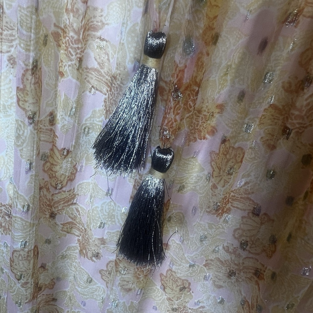 Free People Summers Orange Metallic Sheer Floral Tassel Festival Swing Dress Med - Picture 9 of 13